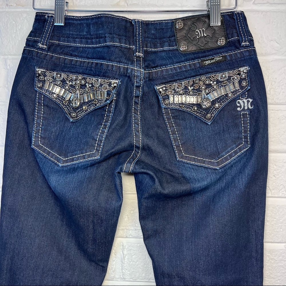 Miss Me Womens Skinny Jeans Dark Wash JP46565 Button Flap Pockets Low Rise Sz 29